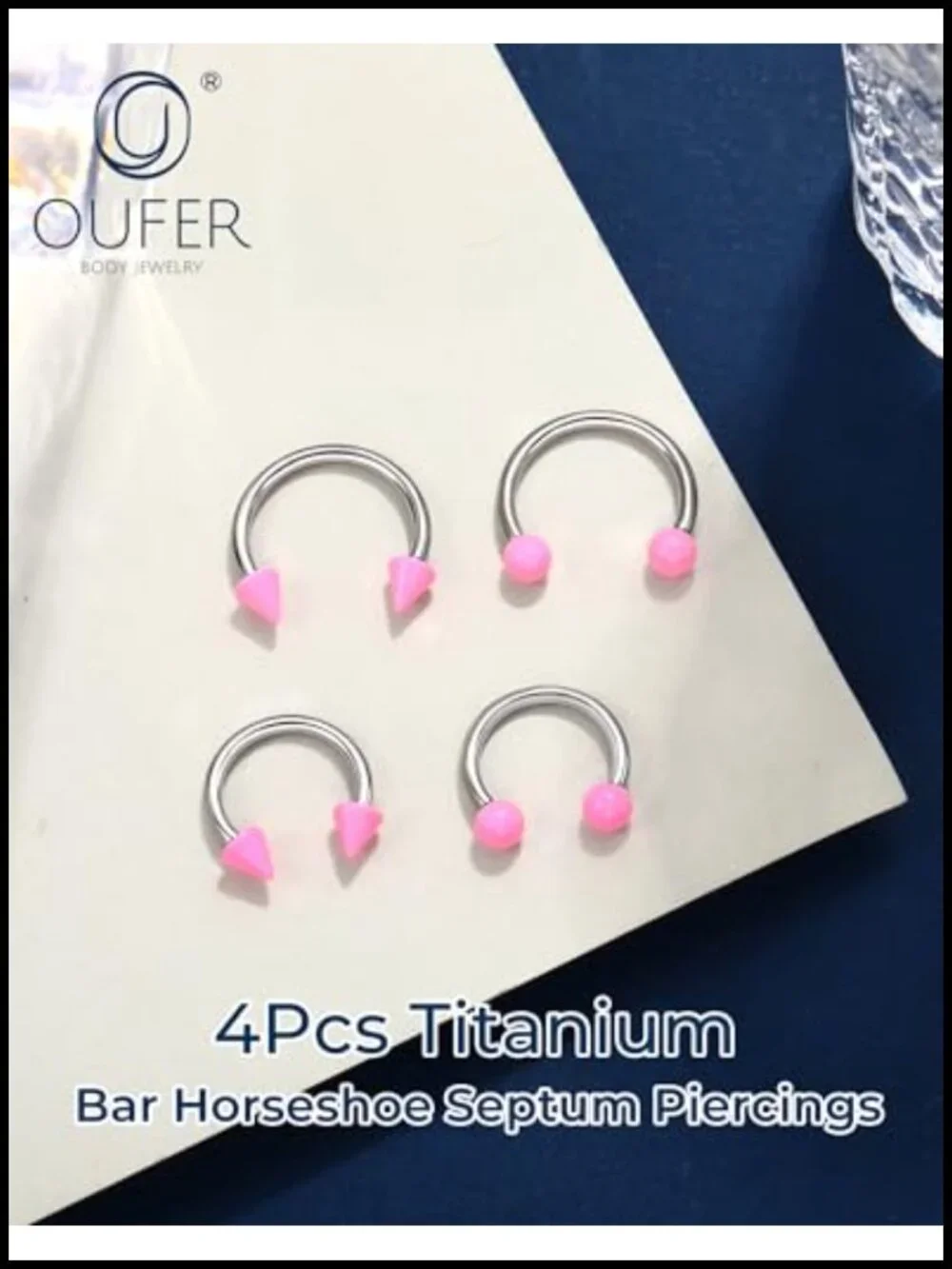16G Titanium Horseshoe Septum Ring Set - 4PC Internally Threaded Cartilage